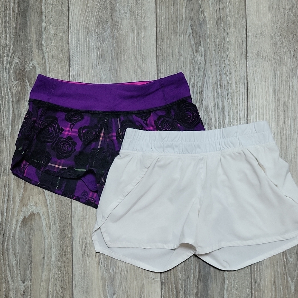 Ivivva By Lululemon Bundle of 2 Pair of Soze 10 Shorts Solid White Purple Floral